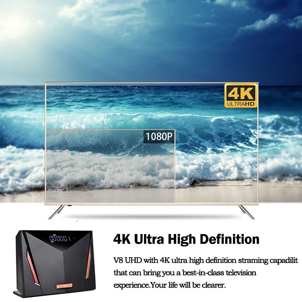Лидер продаж Gtmedia V8 UHD TV Box M3U медиаплеер 4k Ultra HD H.265 встроенный WIFI Youtube телеприставка