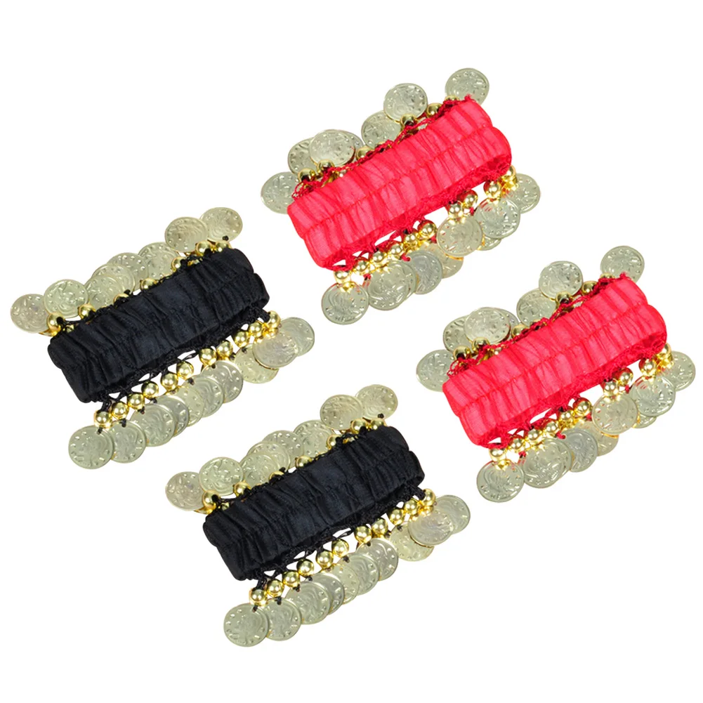 

2pcs Elastic Belly Dance Chiffon Shiny Gold Coin Bracelets Women Girls Wrist Ankle Cuffs Bangles Costume Accessories