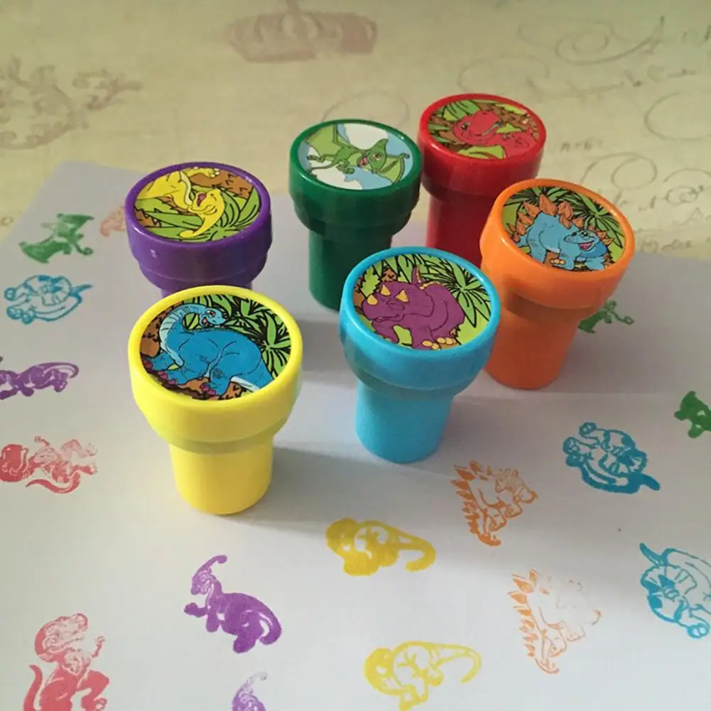 

6Pcs Colorful Cute Cartoon Dinosaur Shape Self-Ink Stamps Sealing DIY Gift Cards Art Decoration Kids Toy
