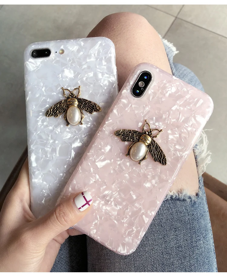Модный металлический чехол для телефона с рисунком пчелы для iPhone 6, 6s, 7, 8 Plus, X, XR, XS Max, роскошный красивый мягкий силиконовый чехол