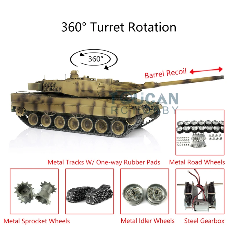 

1/16 2.4G HENG LONG 7.0 Leopard2A6 RC Tank 3889 Barrel Recoil Metal Tracks Rubber TH17662-SMT4