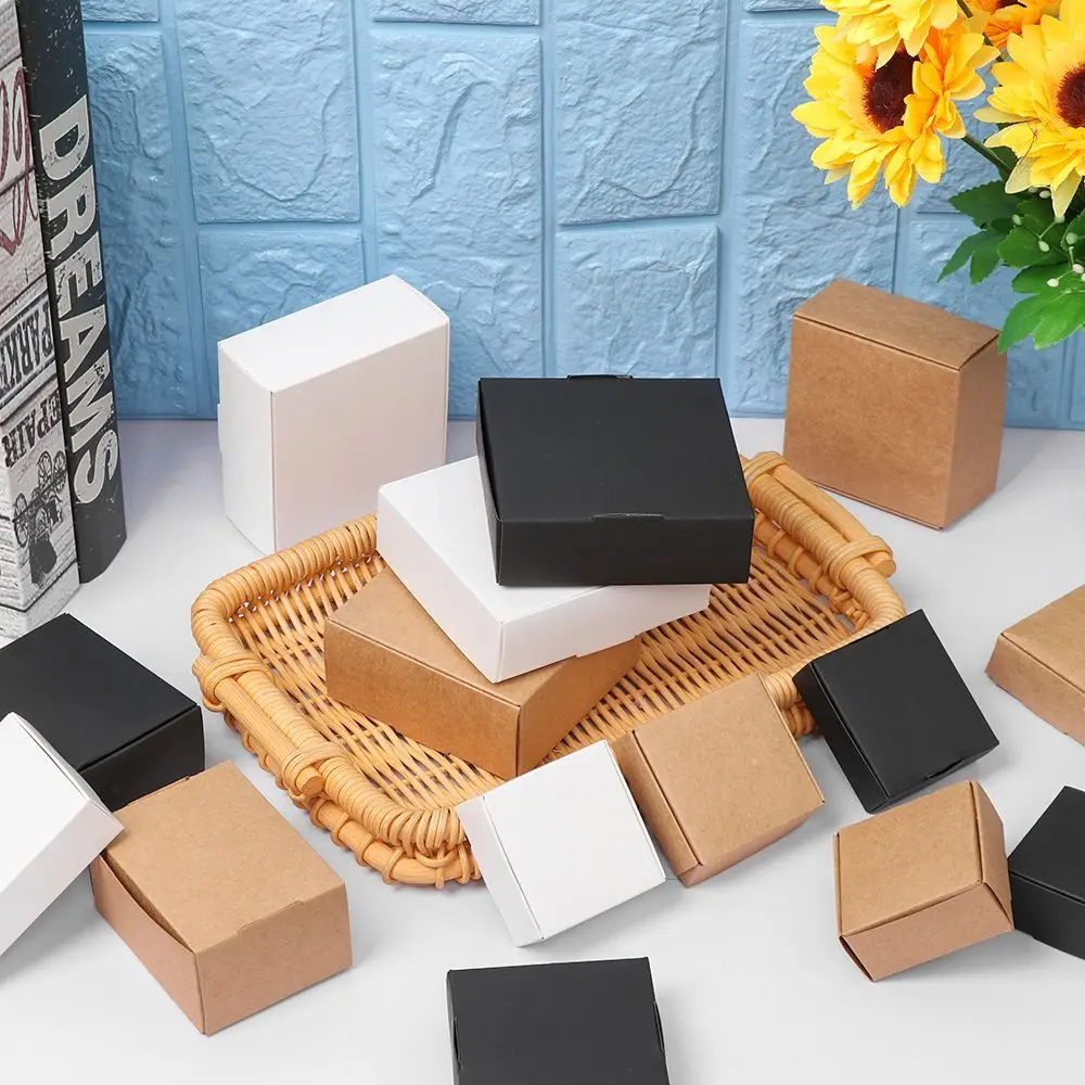 Brown Cardboard Handmade Soap Box White Craft Paper Gift Box Black Packaging Jewelry Box