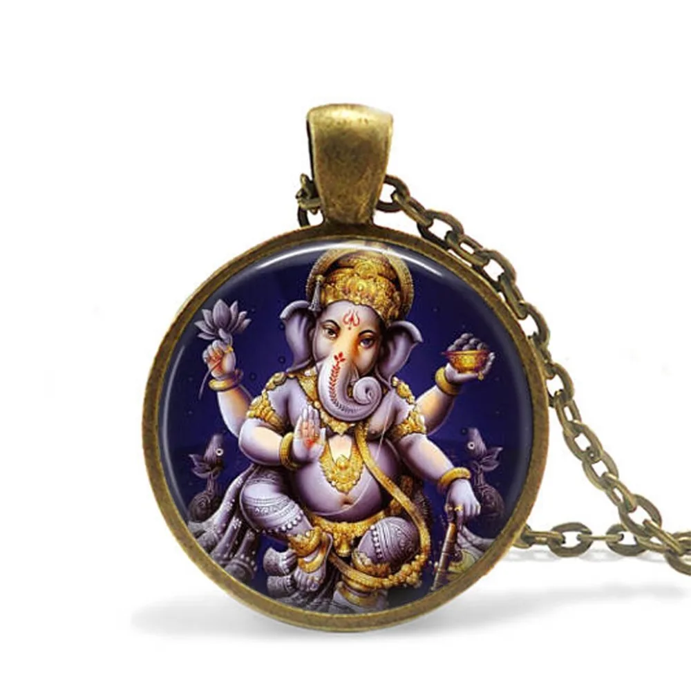 

Vintage India Religion Necklace God Brahma Lord Shiva Vishnu Jewelry Glass Cabochon Pendant Chain Necklaces Religion Jewelry