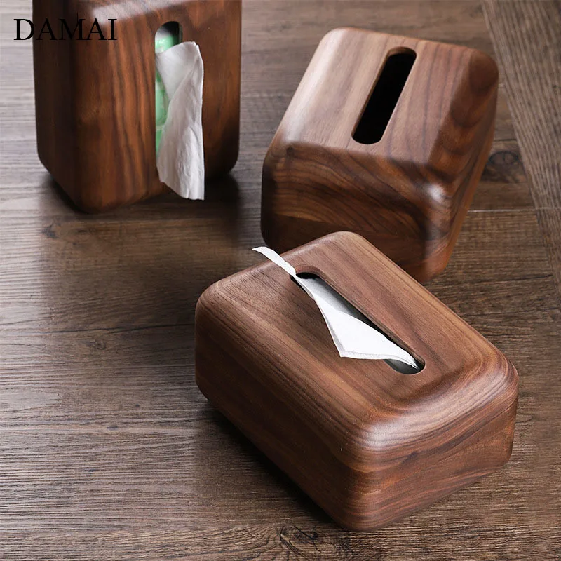 

Black Walnut Tissue Box Cover Japanese Simple Decorative Natural Solid Wood Napkin Holder Living Room Desktop Paper Towel Boxes