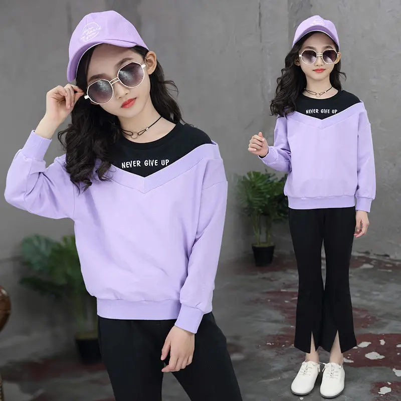 Комплект одежды для девочек хлопковый свитер + штаны повседневный Детский костюм