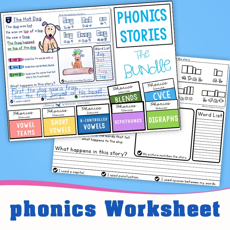 

62 Pages Workbook English Phonics stories Reading and Writing worksheet Coloring Fun Books Children's English word graffiti