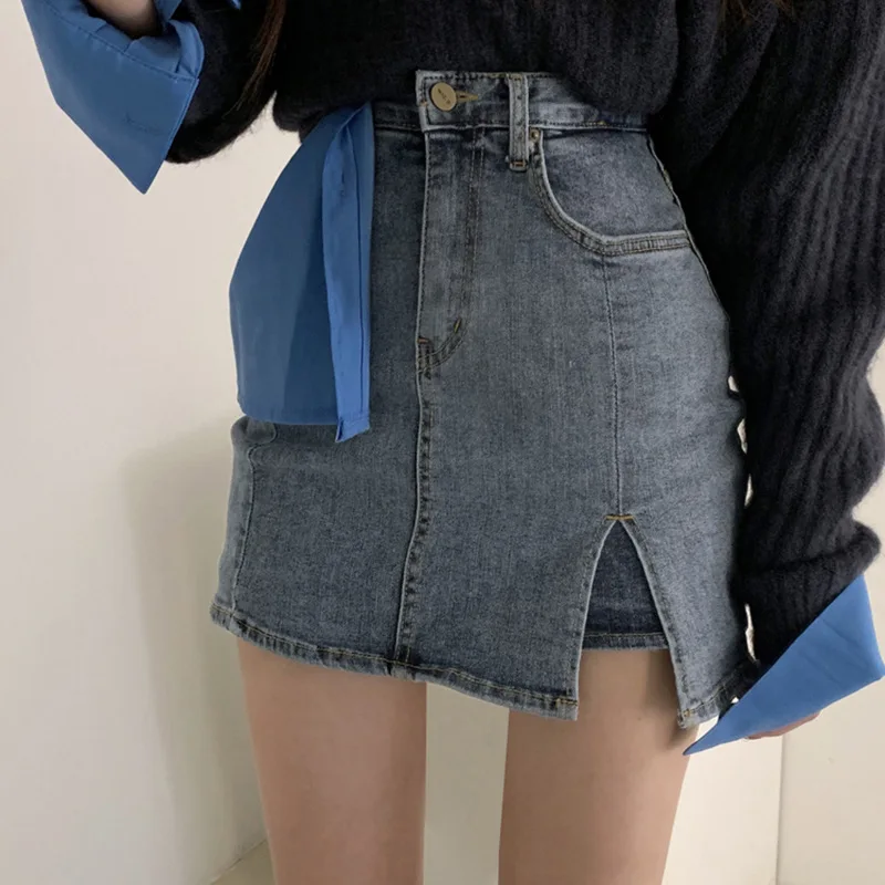 

2020 New Arrivals Summer Style Denim Skirt Women Sexy High-Waist Single Breasted Solid Night Club Short Skirt