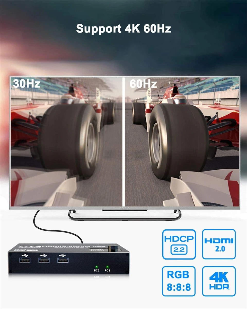 HDMI переключатель KVM двойной монитор 2 в 1 выход принтер клавиатура мышь порта 4K/60Hz