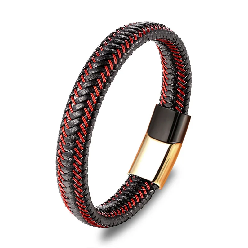 Новые мужские ювелирные изделия панк черный красный плетеный браслет из