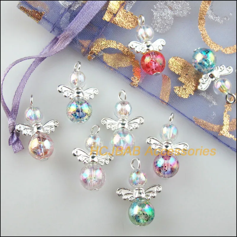 24 шт посеребренные крылья из разных бусин Танцы амулеты ангелы Подвески