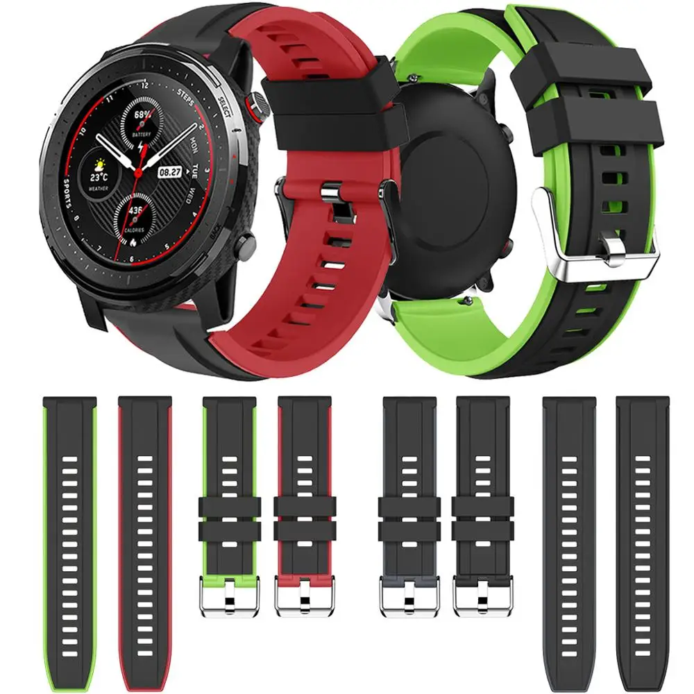 Ремешок силиконовый двухцветный для смарт часов Xiaomi Huami Amazfit Stratos 3/2S 2 сменный