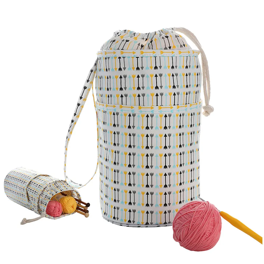 

Design Pull Rope Yarn Storage Bag Beige/Red Knitting Needles Crochet Bag Container Portable Sewing Accessories Thread Organizer