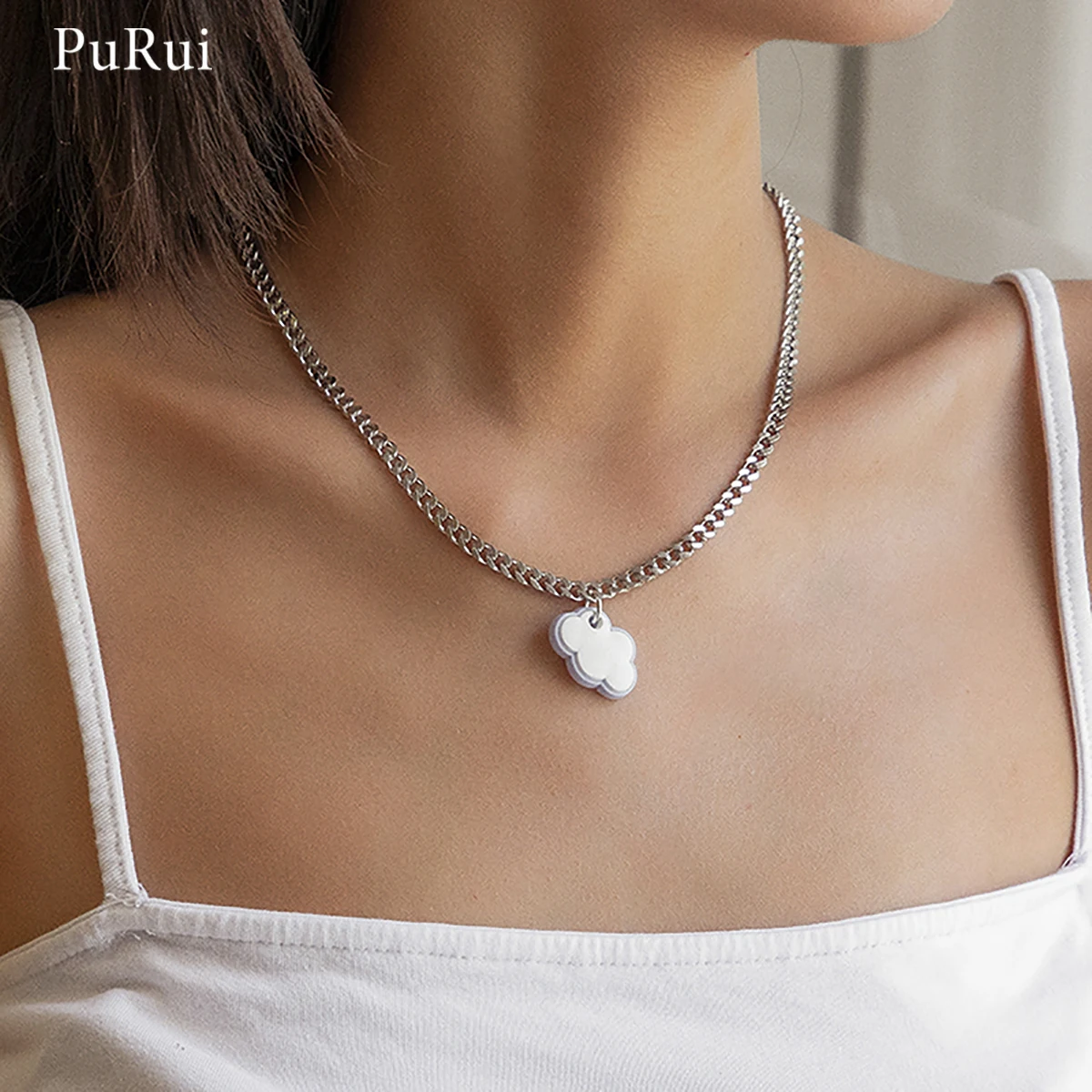 

PuRui Simple Thick Chain with Clouds Pendant Necklace for Women Fashion Short Choker Necklaces 2021 Jewelry for Neck Girls Gifts