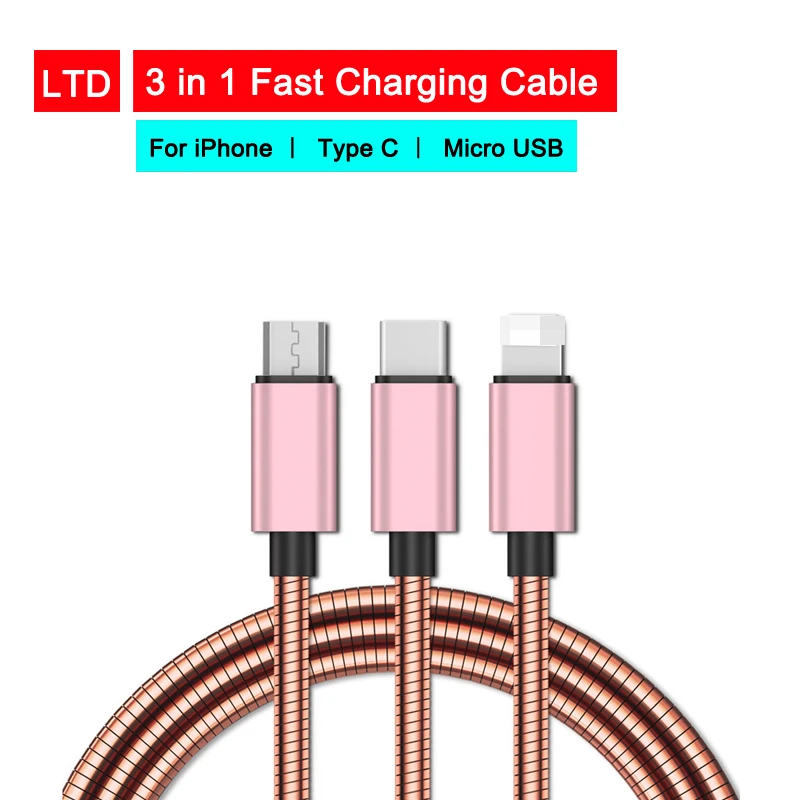 3 в 1 кабель для быстрой зарядки Type C 8Pin Micro USB передачи данных iphone 11 Pro X Xr 8 7 6 6S Plus Sumsung