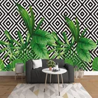 3D обои современные стерео зеленые листья растения геометрическая мозаика фрески гостиной самоклеющиеся водонепроницаемые креативные настенные наклейки