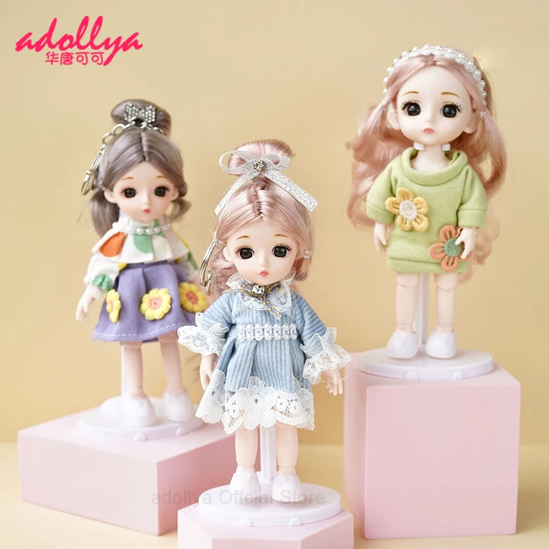 1/8 BJD Doll 16cm Kawaii Doll With Keychain 13 Ball Jointed Swivel Doll Toys For Girls Gift DIY Dolls Clothes Dress For Children