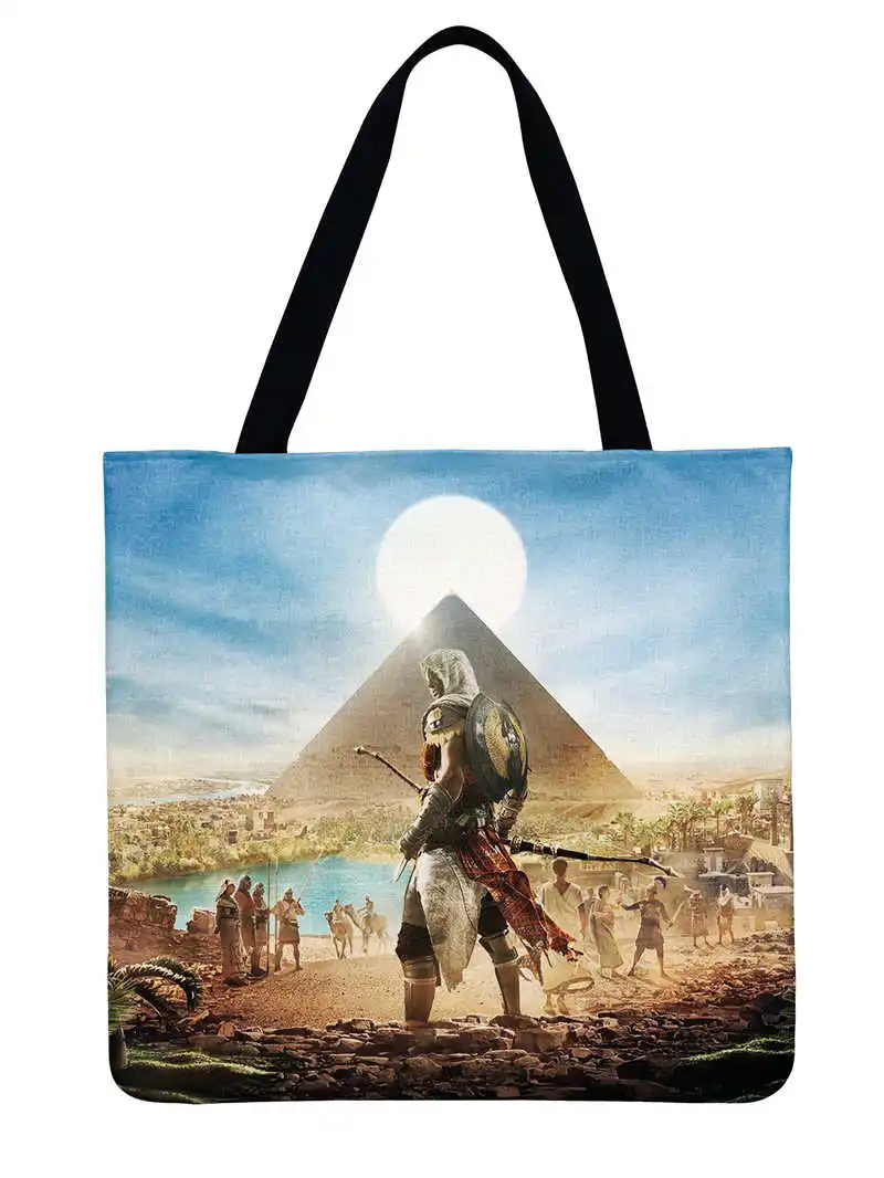 Сумка тоут с принтом Assassin Creed женская наплечная сумка льняная Повседневная