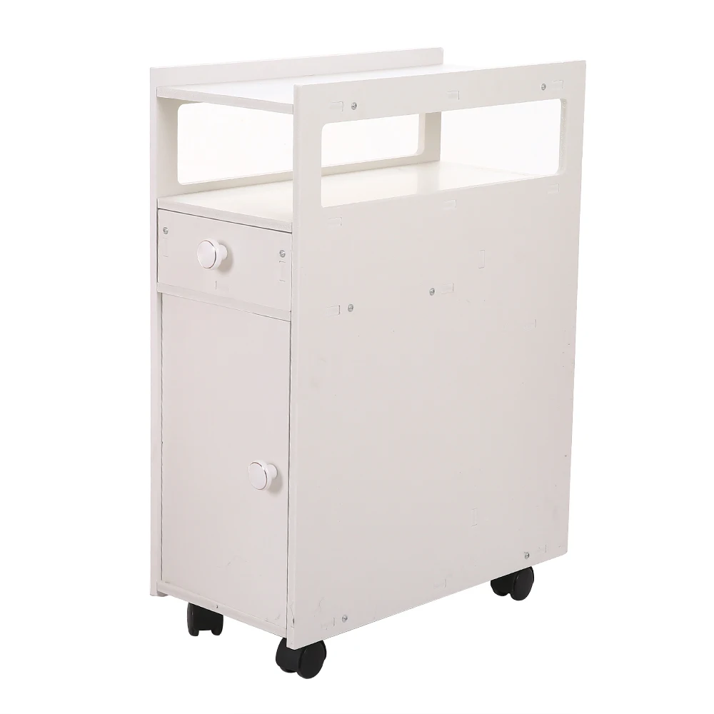 

Bathroom Cabinet With Narrow Cabinet Shelf and 4 Wheels(22 x 45 x 63cm)Easy to Assemble Tough and Durable White[US-W]