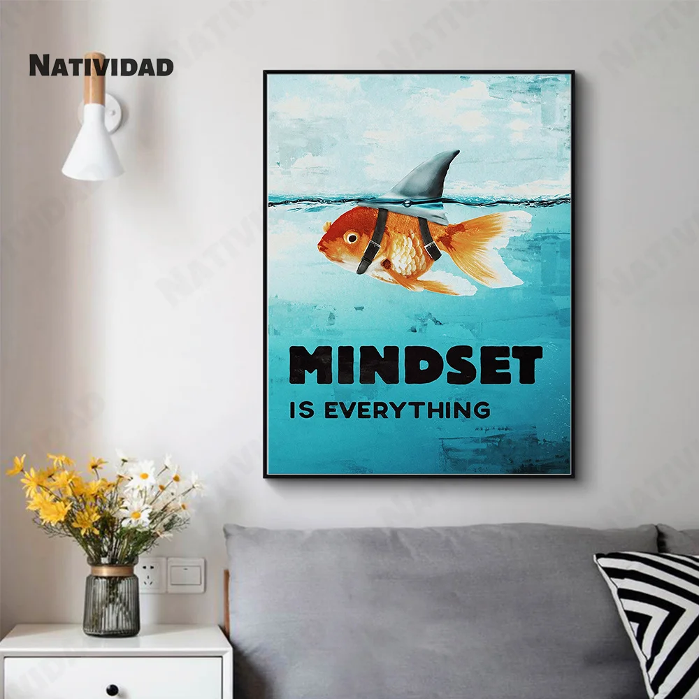 

Hawaiian Sea Blue Fish Flowing Wall Art Poster Small Fish Dress Up Shark Animal Picture Canvas Painting Mentality Is Everything