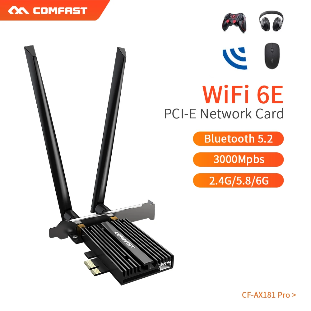 3000mbps wifi 6e pci-e placa de rede 2.4g/5ghz 802.11ac/ax banda dupla sem fio bt5.2 pci express antena de rede para desktop