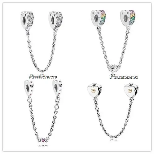 

Authentic 925 Sterling Silver Charm Multi-colour Arcs Of Love With Crystal Safety Chain Bead Fit Pandora Bracelet Diy Jewelry