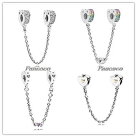 authentic 925 sterling silver charm multi colour arcs of love with crystal safety chain bead fit pandora bracelet diy jewelry
