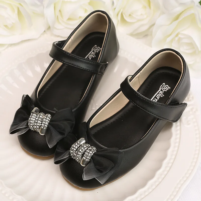 Кожаные туфли для девочек новинка весны 2020 Детские однотонные черного цвета с