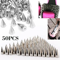 50pcs 9 5mm silver metal cone studs rivet bullet spike cone screw riveting garment for clothes bag shoes leather diy handcraft