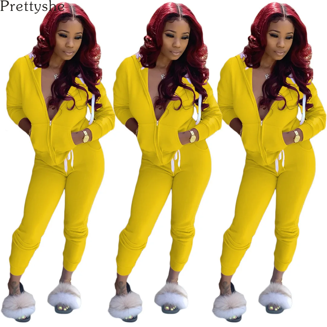 

Prettyshe Tracksuit Women Sweatshirt Tops Pants Harajuku Clothes Hooded Sweatshirt Zipper Hoodie Pants Two Piece Set Femme Suits