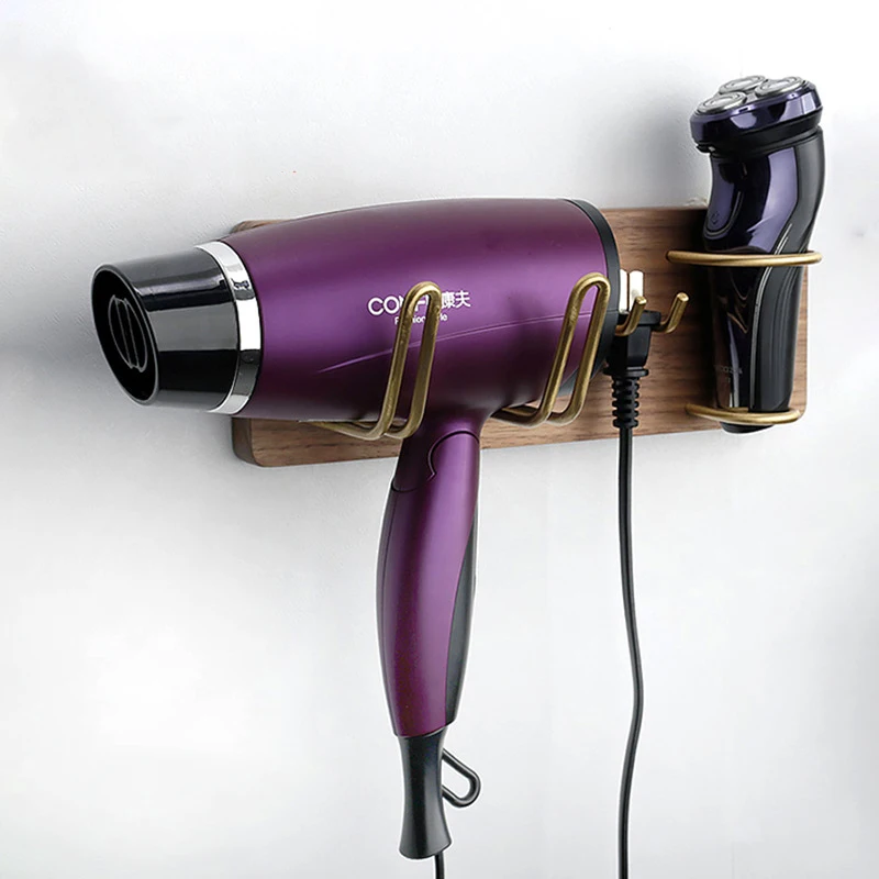 Креативная полка для сушки волос из твердой древесины в ванную комнату настенная