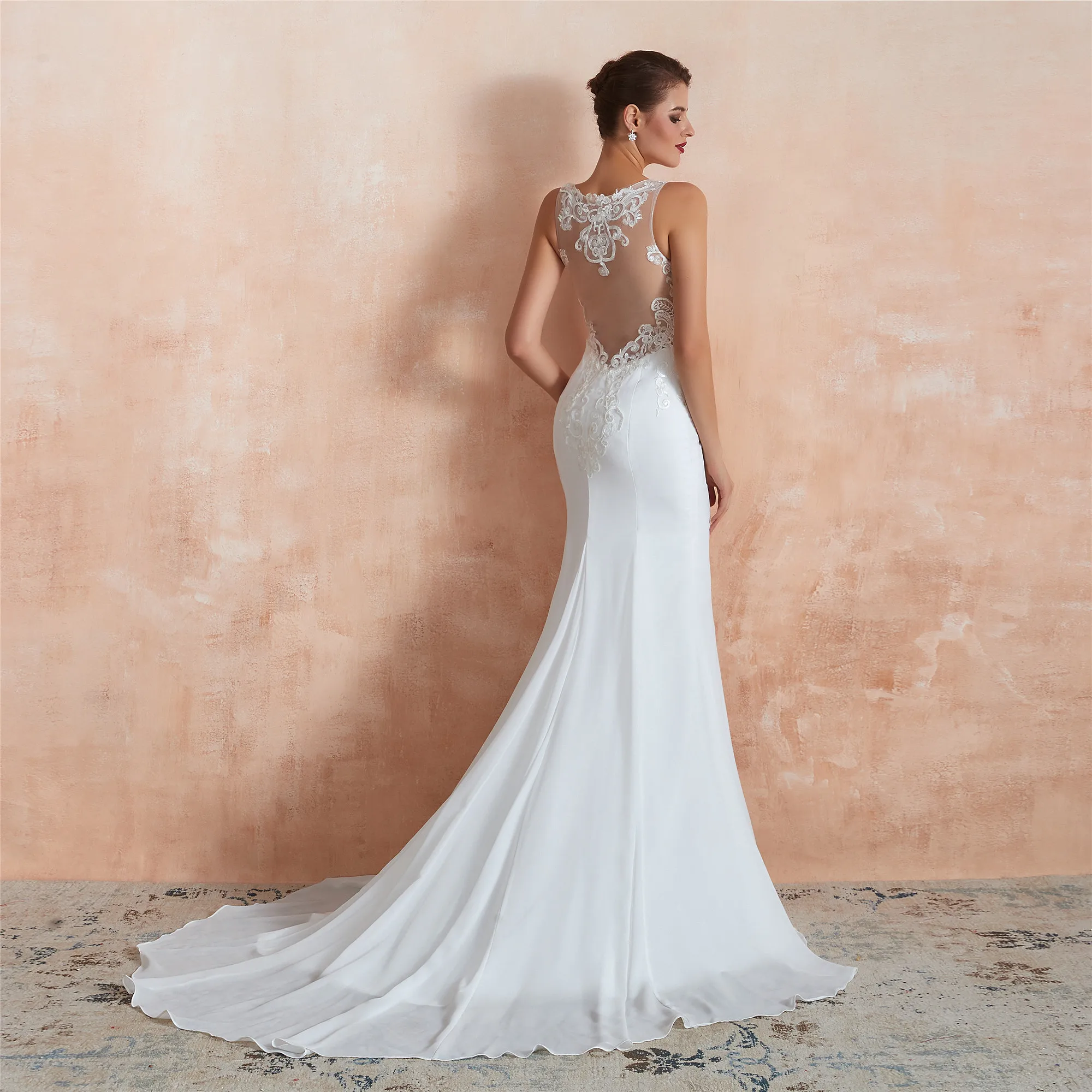 Vestido Novia белый шифон цвета слоновой кости русалка свадебное платье открытая спина