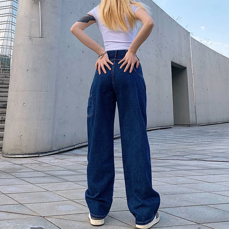 

Europe And America Autumn Spring Women Jeans Pants New Style Fashion High Waist Cool Street Casual Straight Soild Color Pants