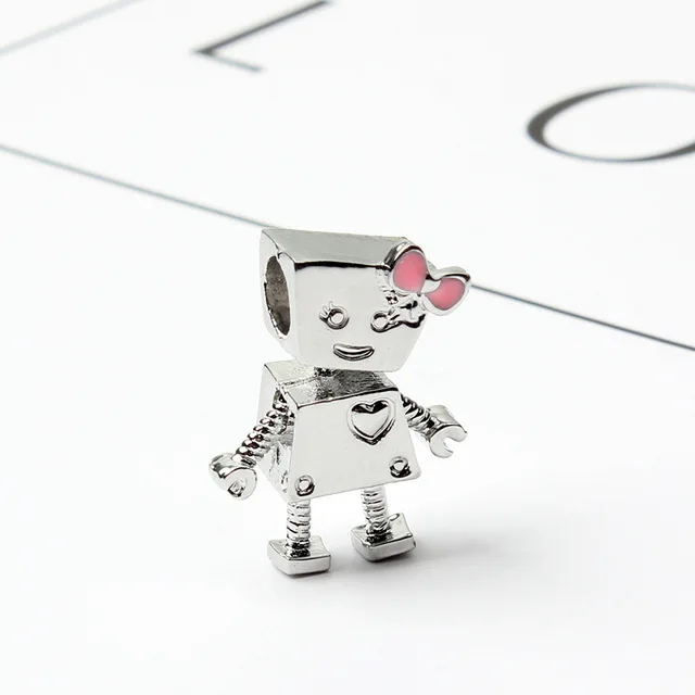 Silver 5 шт., хит, подходит для оригинального браслета Pandora, три цвета, робот, сердце, подвески для девушки, сплав, бисер,, новейшая Летняя коллекция, сделай сам - Цвет: Silver