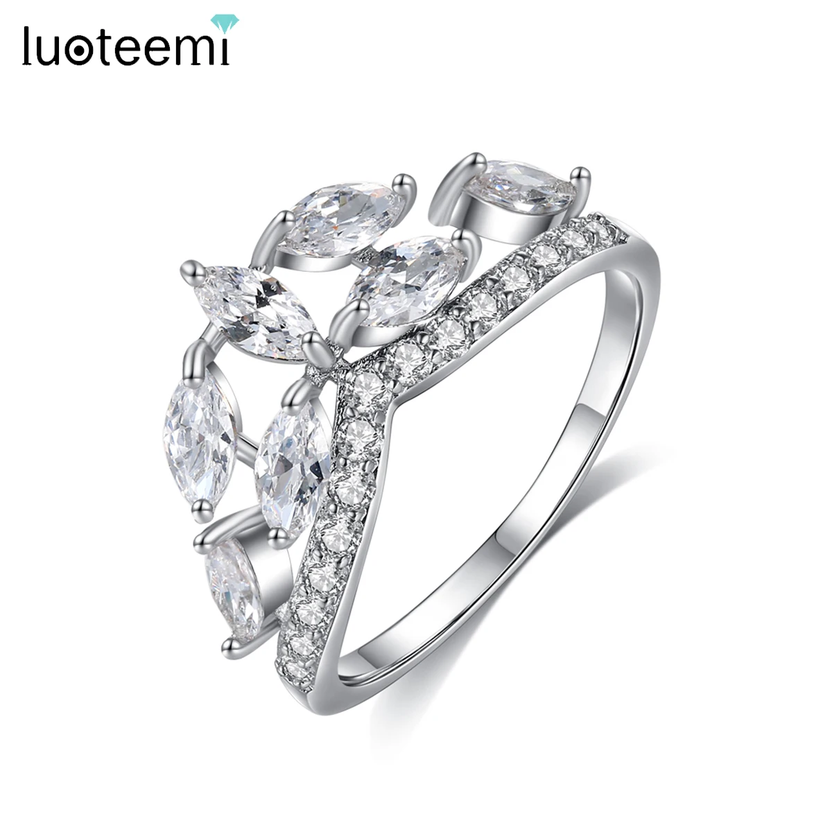 

LUOTEEMI Rings for Women Crown Shape Cubic Zirconia Female Rings Metalic Finger Rings Korea Hit Rings for Women Wedding Engage