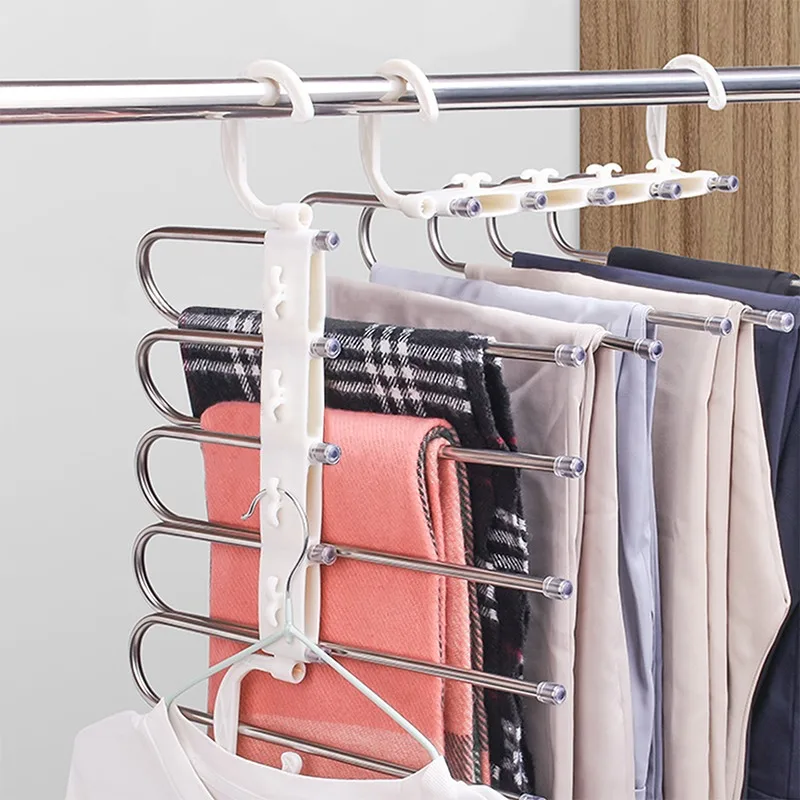 

Portable Pants Hanger Multifunctional Stainless Steel Hanger To Save Space Closet Clothing Organizer Folding Multi-layer Racks