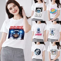 womens summer fashion casual t shirt dream space astronaut printed pattern series top o neck slim comfortable polyester shirt