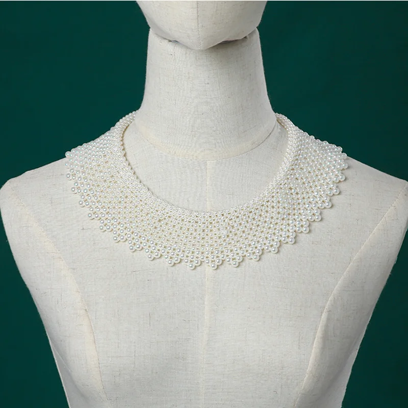 

Elegant Ivory Pearls Beading Handmade Detachable Collar for Dress Shirt Sweater Coat Fashion Accessories Wedding Necklace Lady