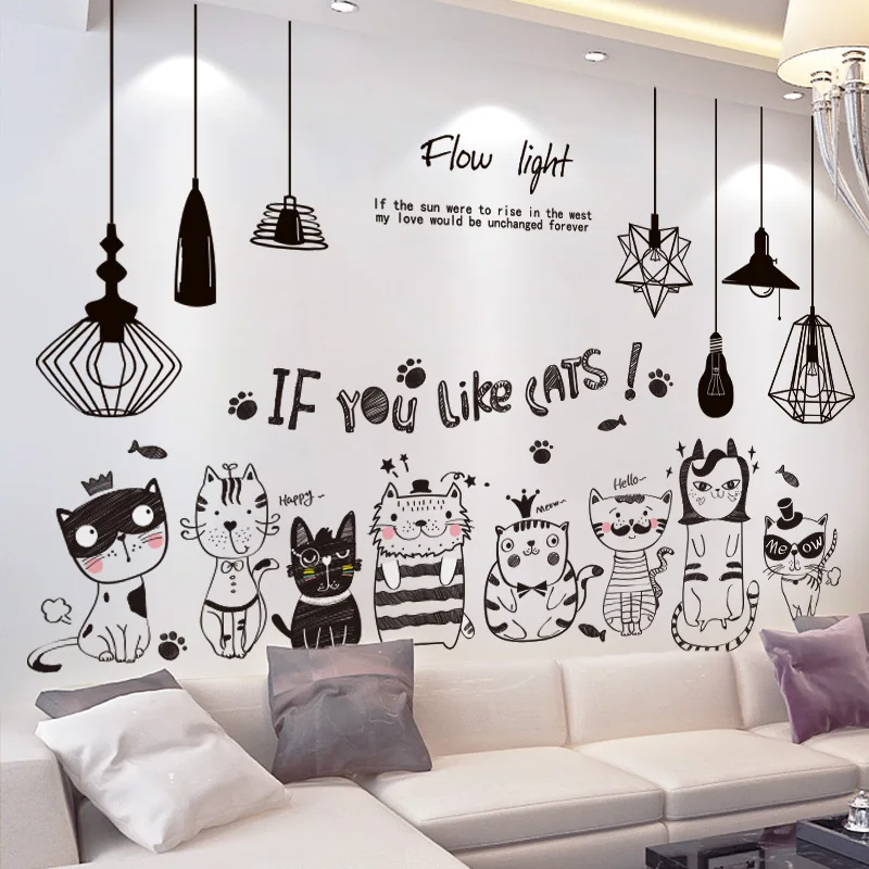 

[shijuekongjian] Chandeliers Lights Wall Stickers DIY Cats Animals Wall Decals for Living Room Kids Bedroom Home Decoration