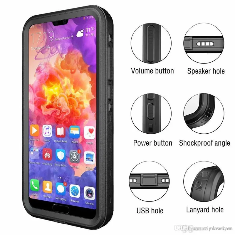 للبيع جراب مقاوم للماء لهاتف Huawei P20 Dot ، غطس تحت الماء ، جراب هاتف ، شحن DHL مجاني ، 50 قطعة
