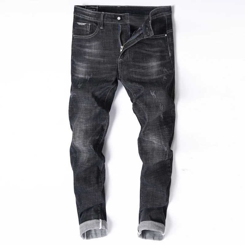

2020 Men's Black Skinny Jeans Spring and Autumn Solid Color Slim Jeans Denim Pants Men's Cotton Elastic Long Jeans Size 38