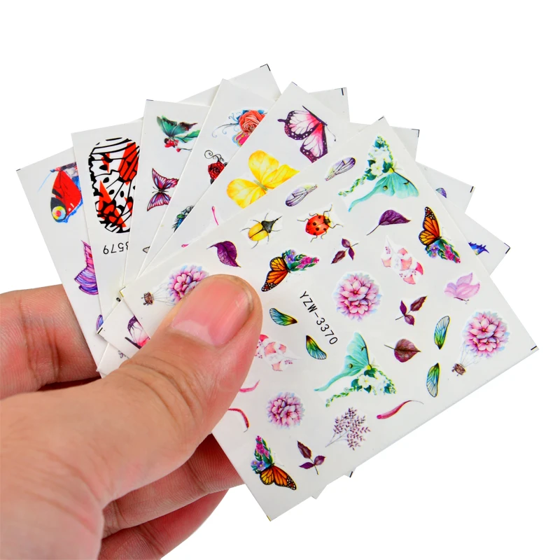 

3D акварель бабочки слайдер нейл-арта, переводятся с помощью воды Наклейка разноцветные бабочки, цветы для украшения ногтей тату Набор для м...