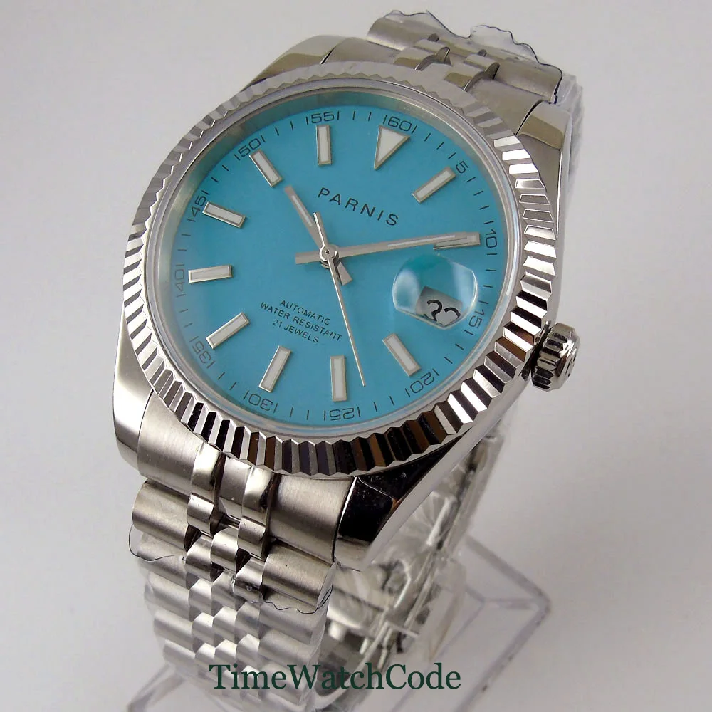 Мужские наручные часы Parnis с зеленым циферблатом сапфировым стеклом и
