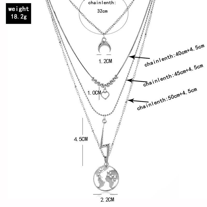 Ожерелья женские в богемном стиле 4 шт./компл. цепочка серебряного цвета с Луной