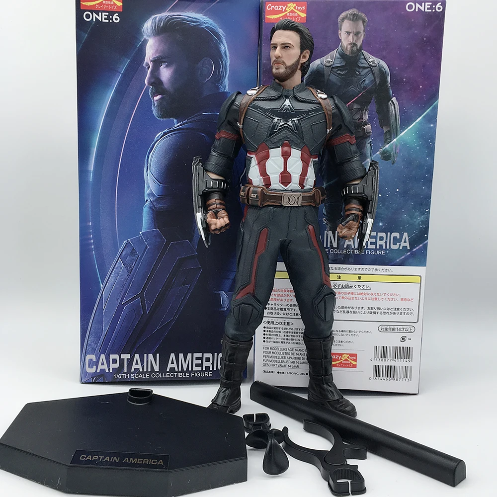 30 см Сумасшедшие игрушки Marvel Мстители Американский капитан 1/6 Масштаб Окрашенные ПВХ фигурка Коллекционная модель игрушки подарок