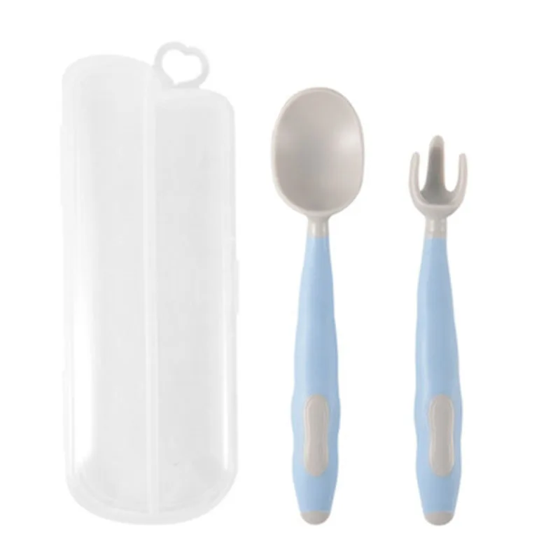 

Детские посуда набор ложка и вилка с путешествия чехол «подсолуха» для детей, для кормления детей тренировочные ложка гибкие мягкий Self ложк...