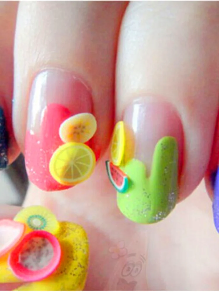 

2021 New 1000pcs/pack Nail Art 3D Fruit Slices Polymer Clay DIY Slice Decoration Nail Sticker Mixed Stype for Choice