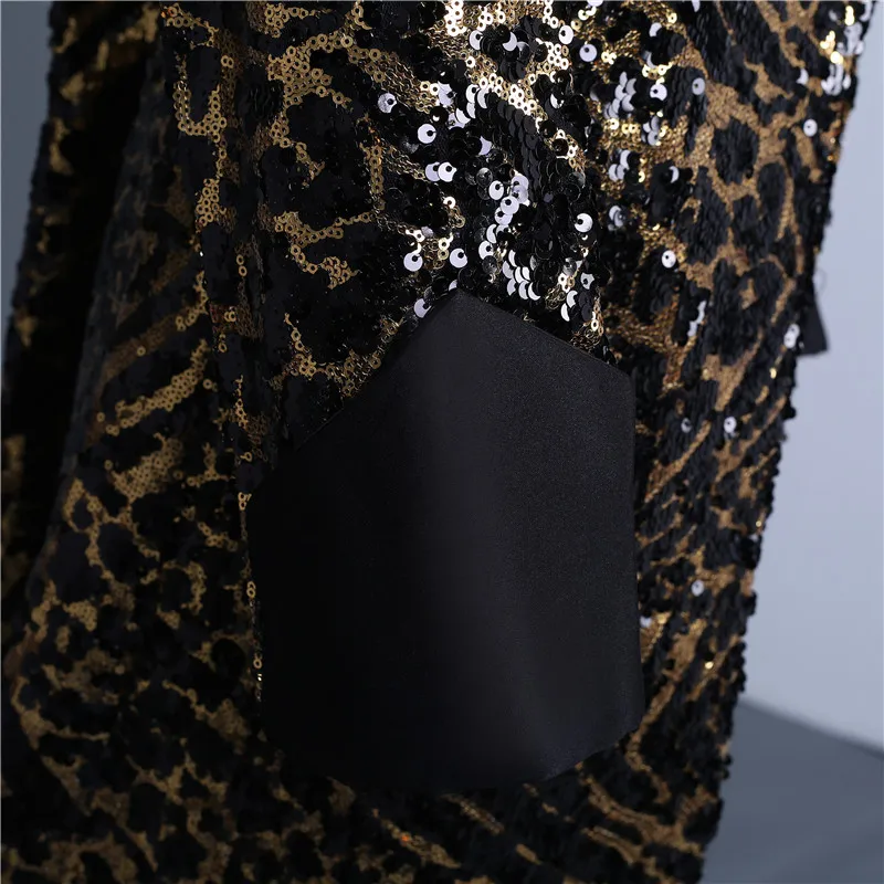 Мужской блейзер с блестками длинное пальто леопардовым принтом для выступлений