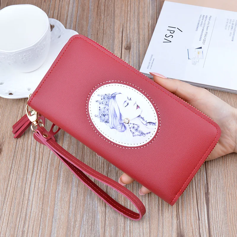 

Women Long Zipper Coin Purses Ladies Zipper Tassel Clutch Simple Large-capacity Leather Mobile Phone Bag Tassel Wallet