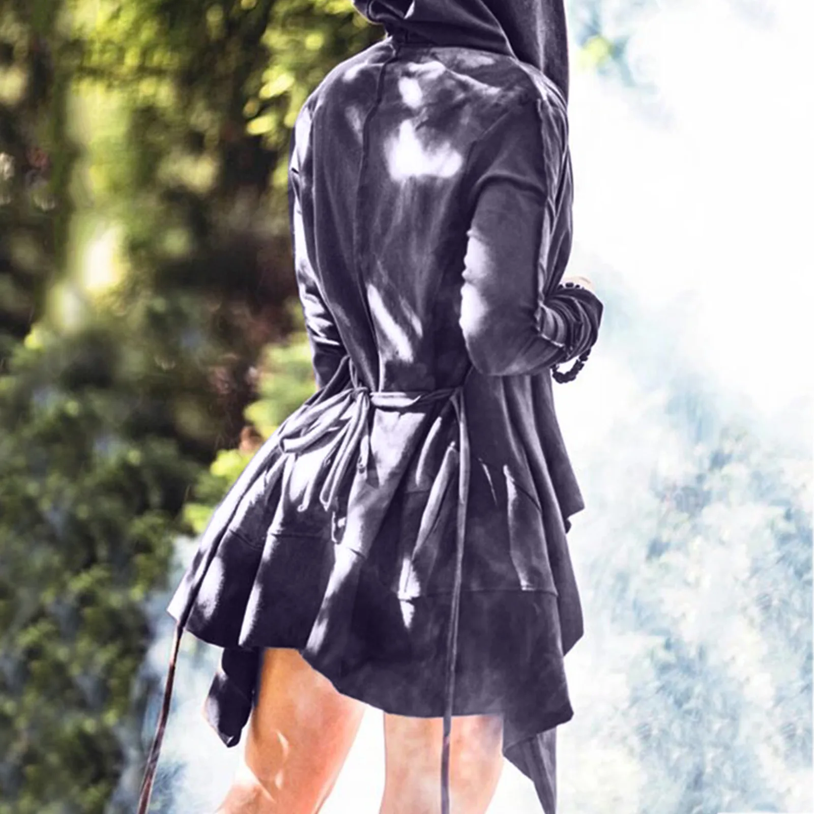 Женский Длинный тренчкот с капюшоном фиолетовая или коричневая Повседневная