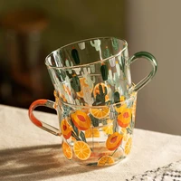 sweethome 500ml yellow peach cactus glass tea milk cups with scale coffee mug party creative drinkware tumbler water cups
